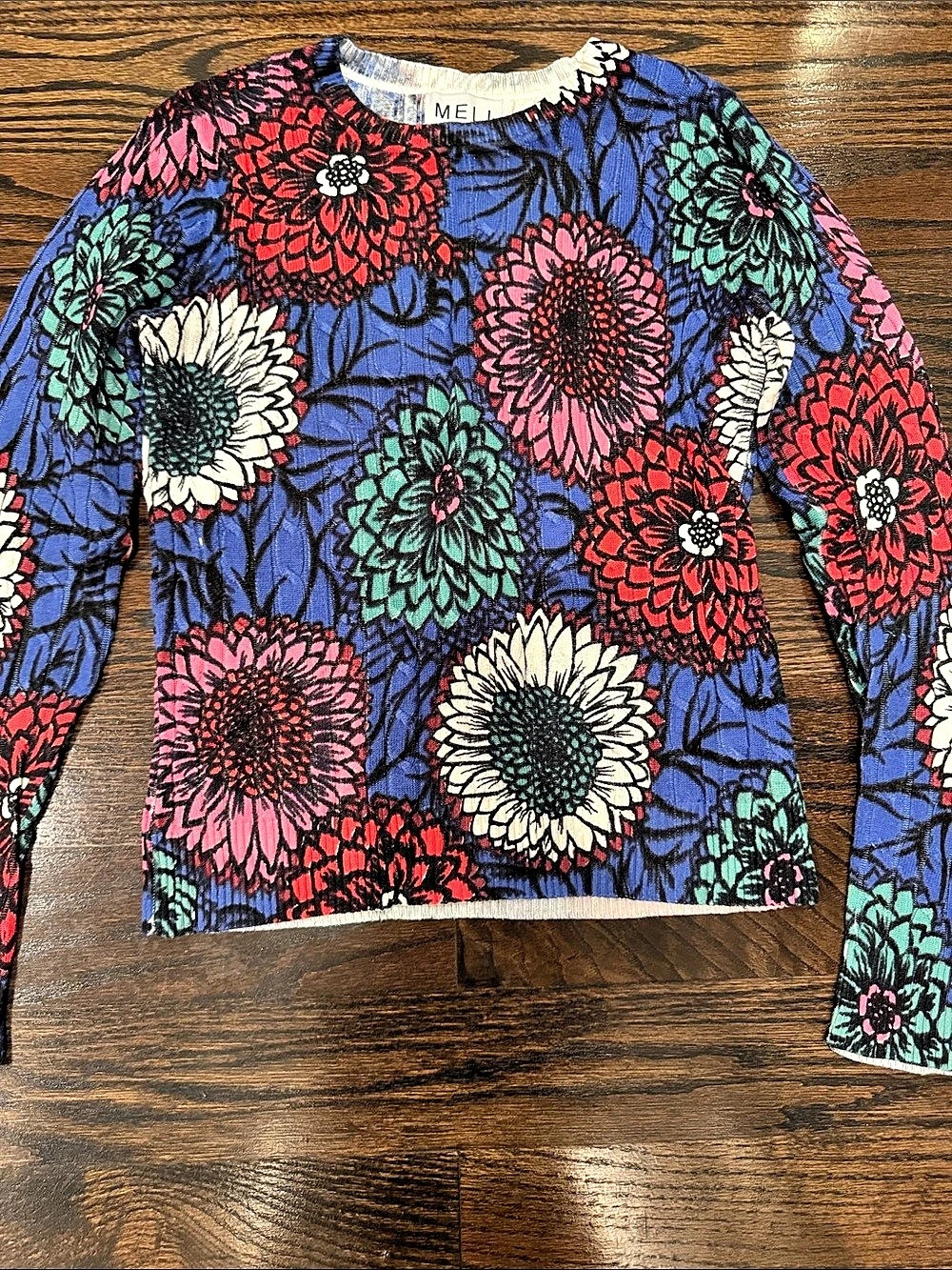 MELI Floral Crewneck Sweater in Blue & Red Size XS